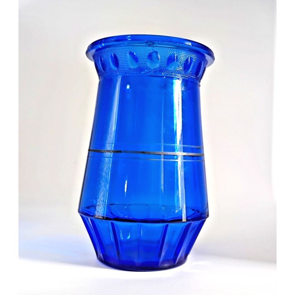 Vintage Cobalt Blue Vase Depression L.E. Smith Silver Details 6" x 4"
